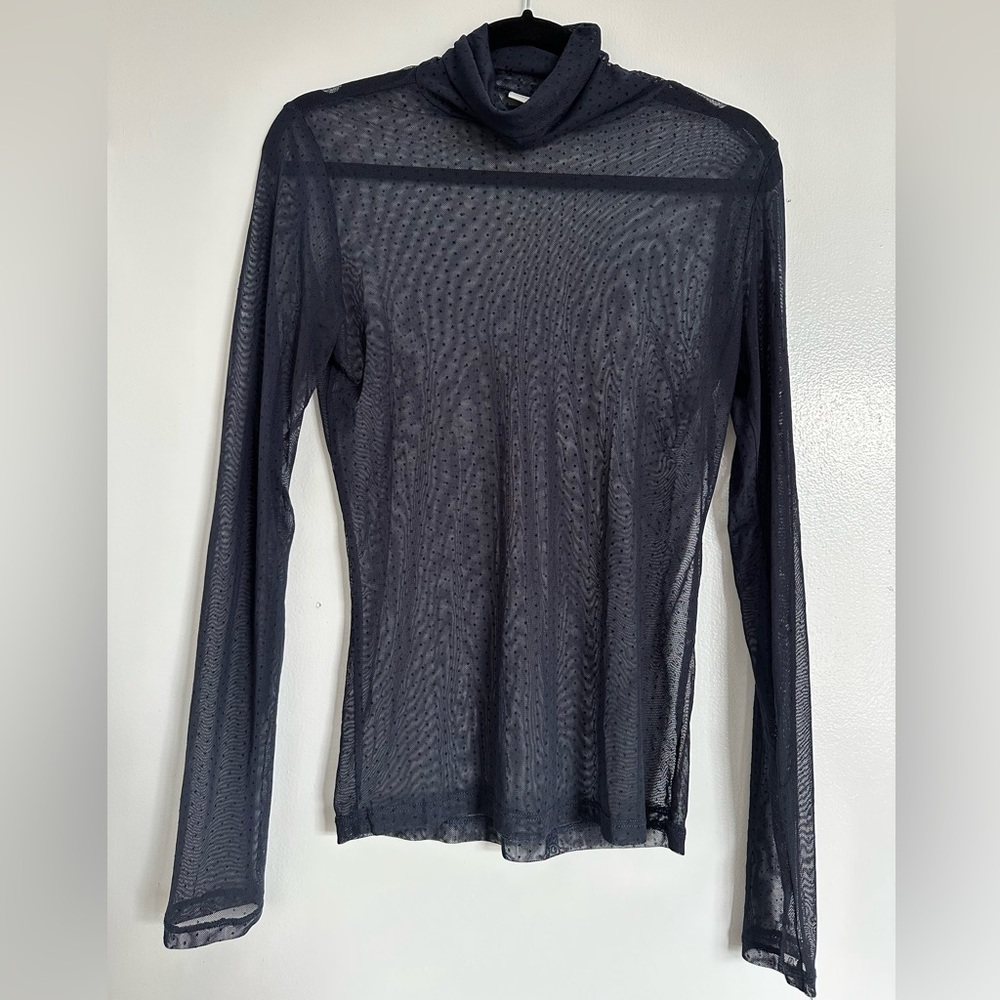 Jacqueline de Yong sheer mesh top in black polka dot size Medium